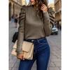 Women S Long Sleeve Puff Sleeve Crew Neck Solid Color Casual T Shirt