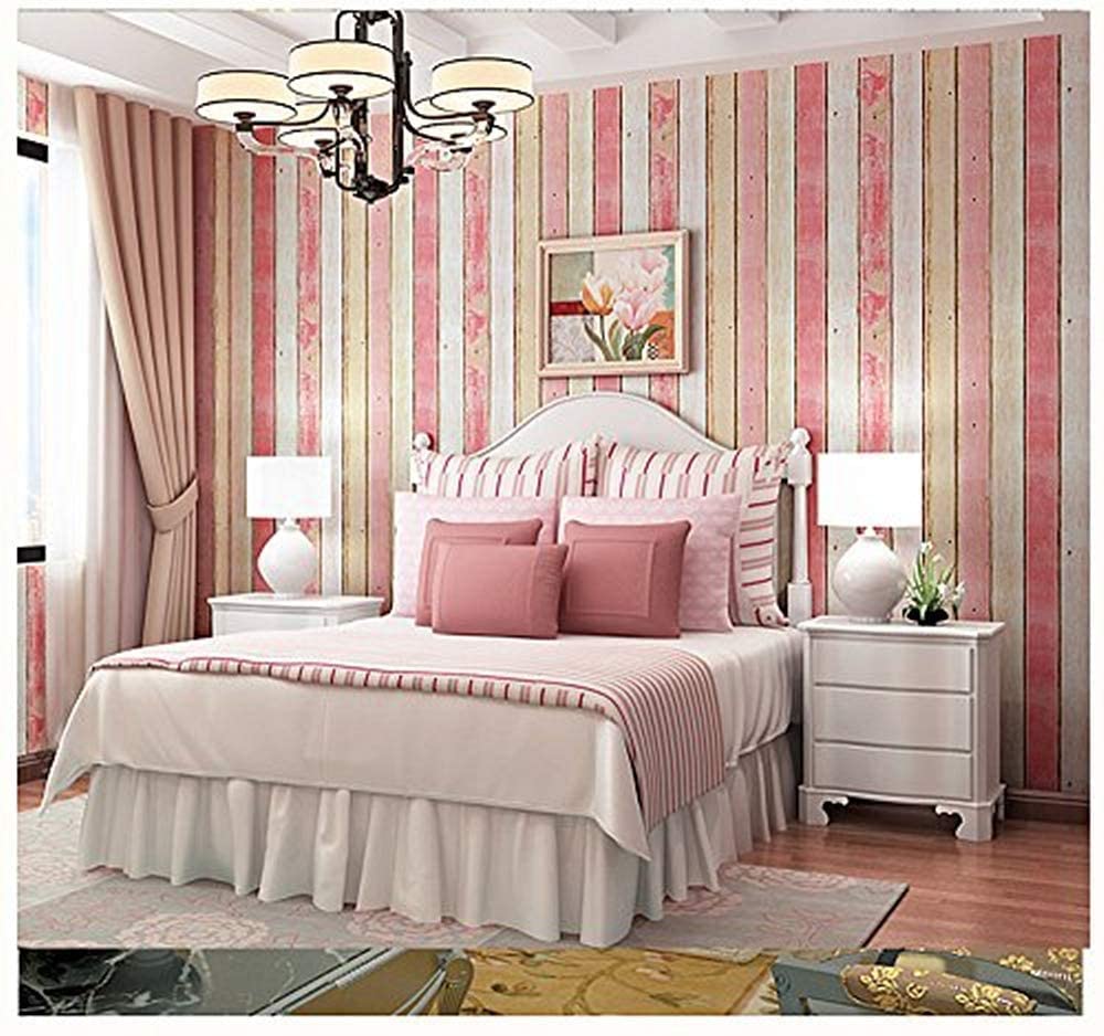 5M Pink Wood Panel Self Adhesive Wallpaper Multi Color  Wood Plank Peel and Stick Wallpaper Stripe Wall Decor Wall Mural