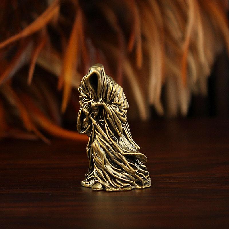 Statua Santa Muerte in Ottone, Statuetta del Mietitore in Piedi con Falce, Decorazione per Altare Religioso, Ornamento Gotico per la Casa di Halloween