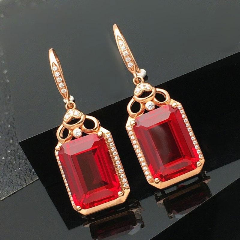 Exquisite Color Gold Russian 585 Purple Gold Inlaid Zircon Redstone Earrings Versatile Exquisite Rose Gold Plated Earrings Women
