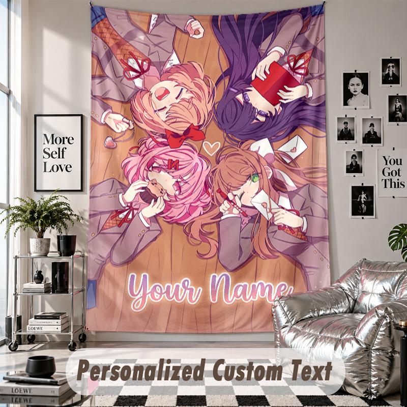 Custom Tapestry Wall Hanging, Doki Doki Literature Club Personalized Name Text Home Wall Decor