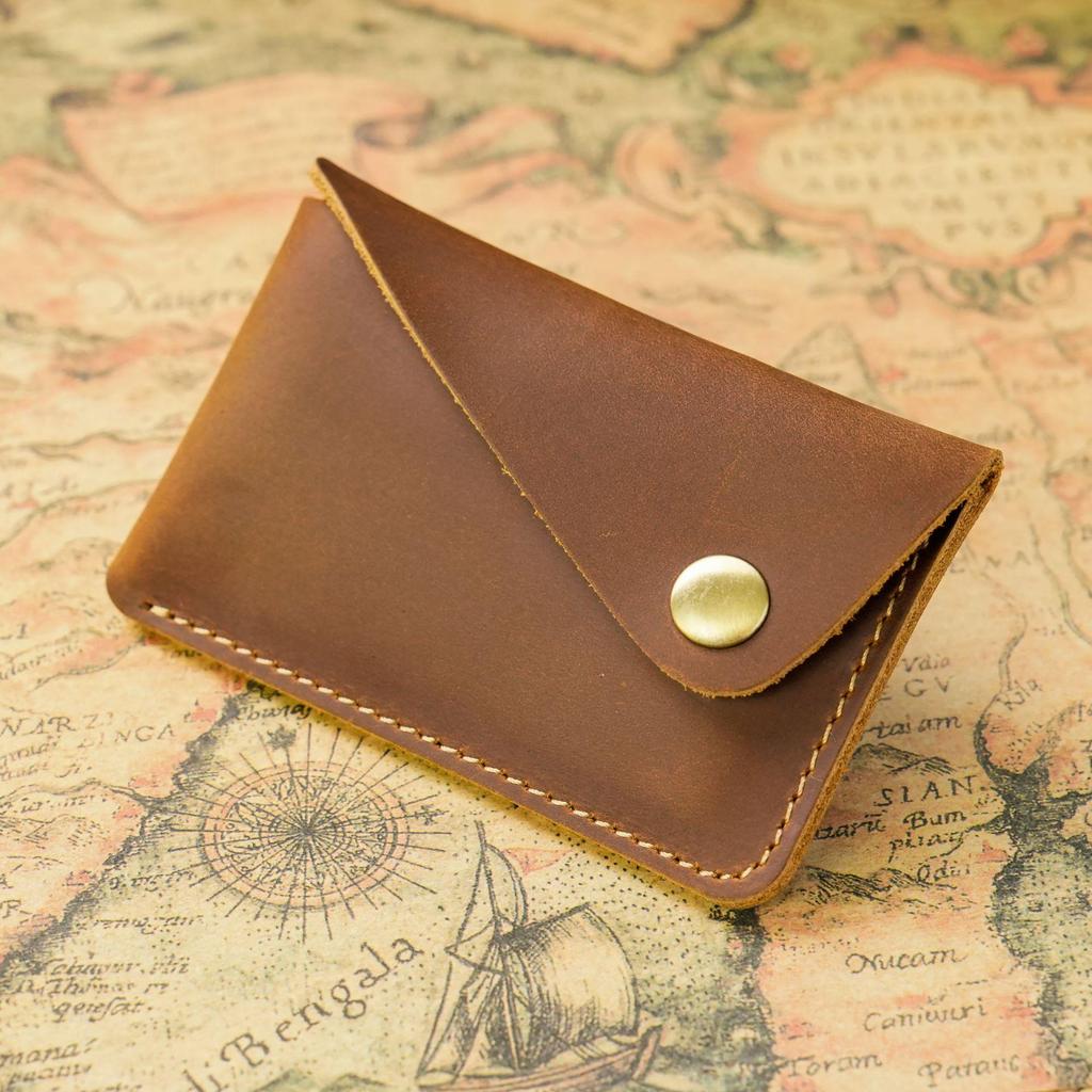 Cross-Border Crazy Horse Leather Card and Coin Holder with Snap Button