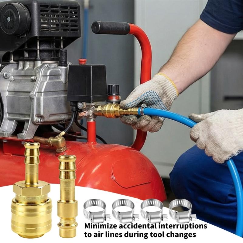 Air Compressor Hose Connector 8/10mm with Tightening Clamps for Pneumatic Tool and Air Hose Application Easy Installation