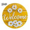 Indoor Outdoor Wall Decor Wooden Daisy Welcome Sign for Front Door, Rustic Farmhouse Hanging Gift Friends with Hemp Rope, Wood Plaque Home Entrance