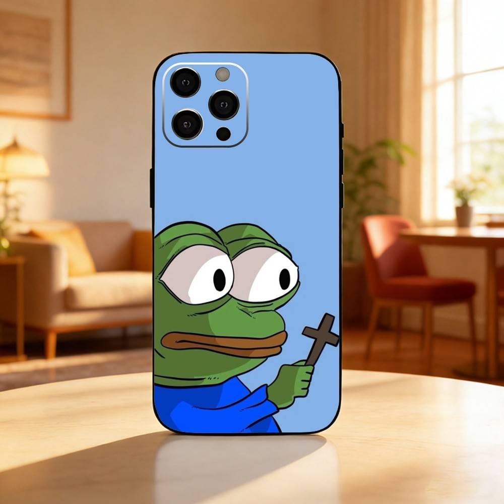 P-Pepe The Funny Frog Phone Case For iPhone17,16,15,14,13,12 Plus,Max Soft Silicone Black Cover