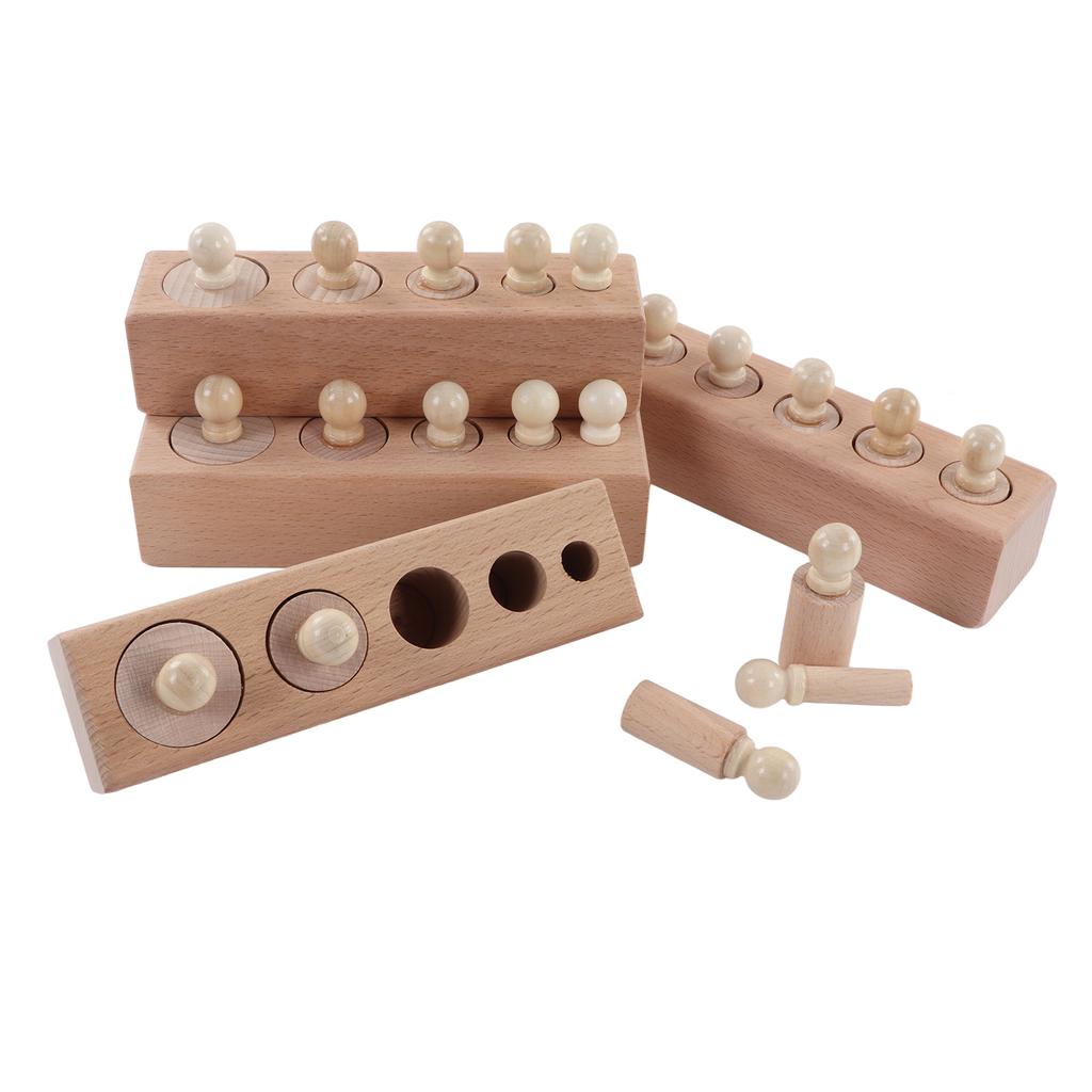 Cylinder Socket Toy Beech Wood Educational Knobbed Cylinders Blocks for Early Childhood Education