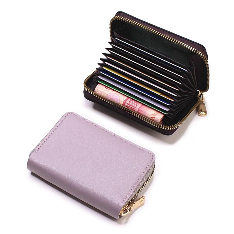 

Genuine Leather Men Women Card Holder Small Zipper Wallet Solid Coin Purse Accordion Design rfid ID Business Credit Card Bags светло-фиолетовый