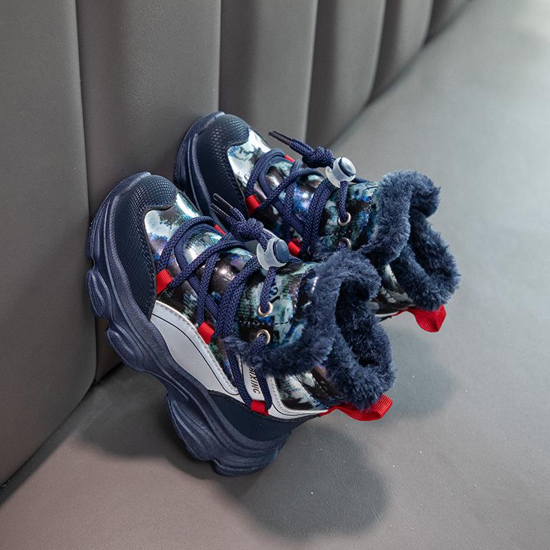 Children's Winter Fashionable Fleece Warm Cotton Boots Outdoor Casual High Top Snow Boots Casual Cotton Shoes