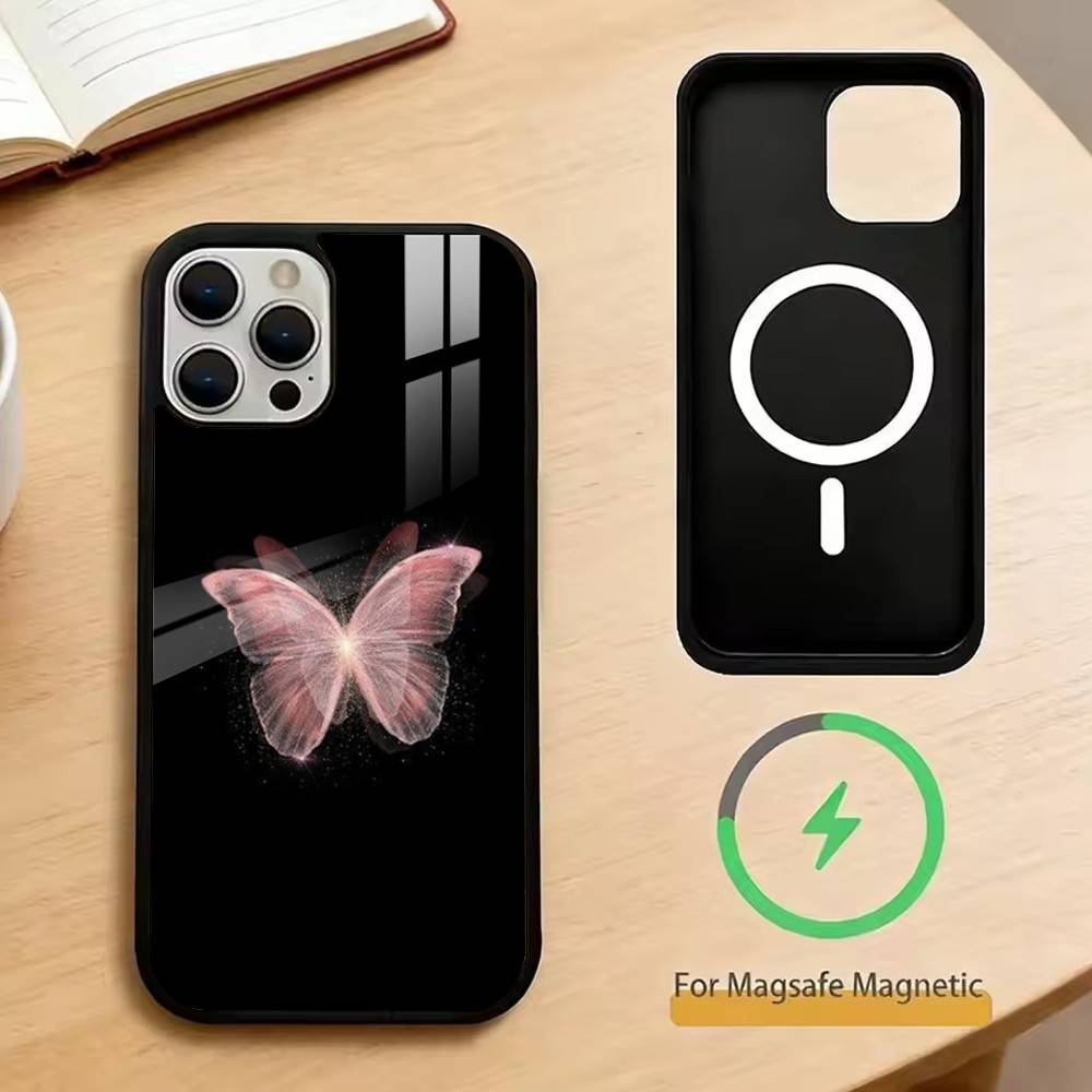 Fluorescent Butterfly Phone Case For iPhone17,16,15,14,13,12,11 Plus,Pro Magnetic with Magsafe Wireless Charging