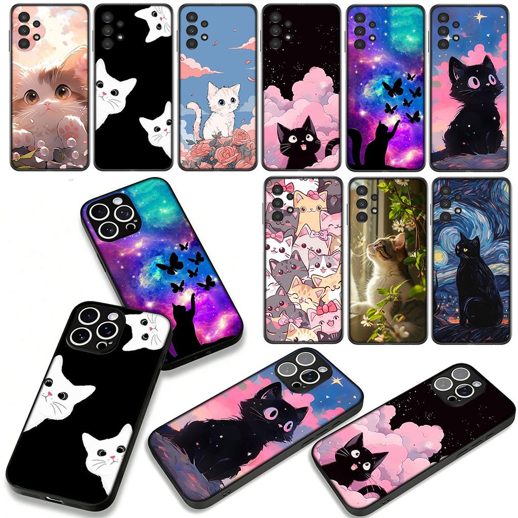Cartoon Kitten Cat Meow Phone Cover Case for Apple iPhone 16 15 14 Plus 13 12 Mini 17 Pro Max + 16E Air 16+ ProMax Casing