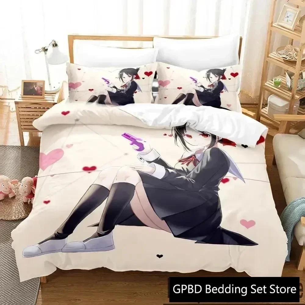 Luxury New 3D Print Anime Kaguya-sama Love Is War Bedding Set Duvet Cover Bed Set Quilt Cover Pillowcase Queen Size Boys Adult