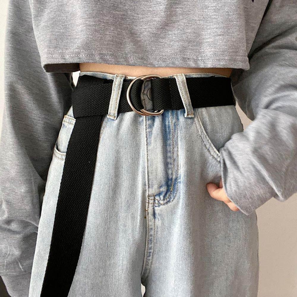 Korean Style Double Ring Buckle Casual Student Belt Trendy Canvas Belt  for Jeans