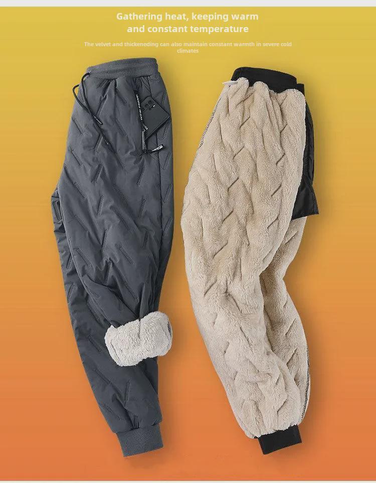 Herren Lammfellhose mit Samtfutter - Warm, Locker geschnitten, Gerade, Lässig mit Kordelzug, Winter/Herbst.