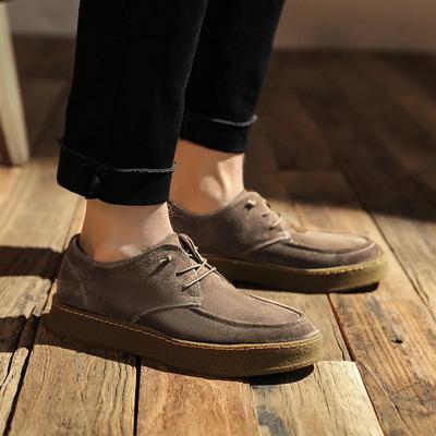 Pantofi bărbați retro piele întoarsă talpă groasă piele casual cu vârf rotund cu șireturi pantofi handmade bărbați versatili modă piele de vacă pantofi plați