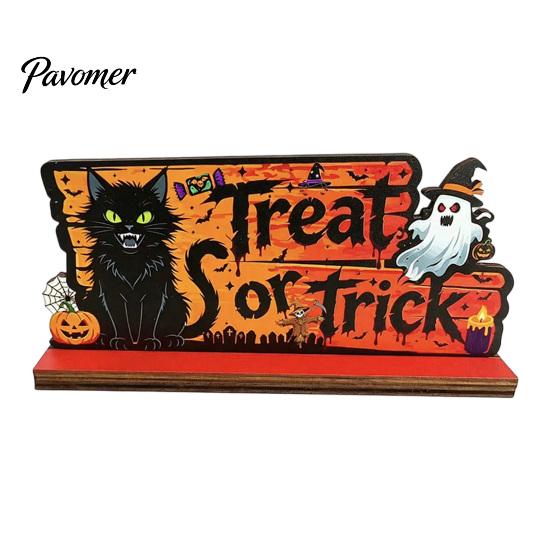 Halloween Room Tabletop Decor Pumpkin Haunted House Letter Ornament, Wooden Ornaments Spooky Festive Desk Decoration for Party Props Unique