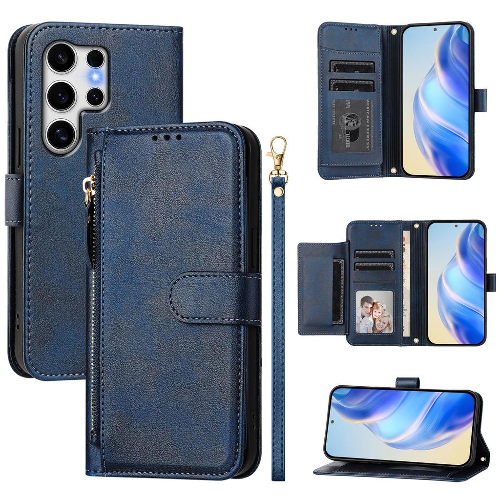 For Samsung Galaxy S25 Ultra Case Zipper Pocket Multiple Card Slots Leather Phone Cover