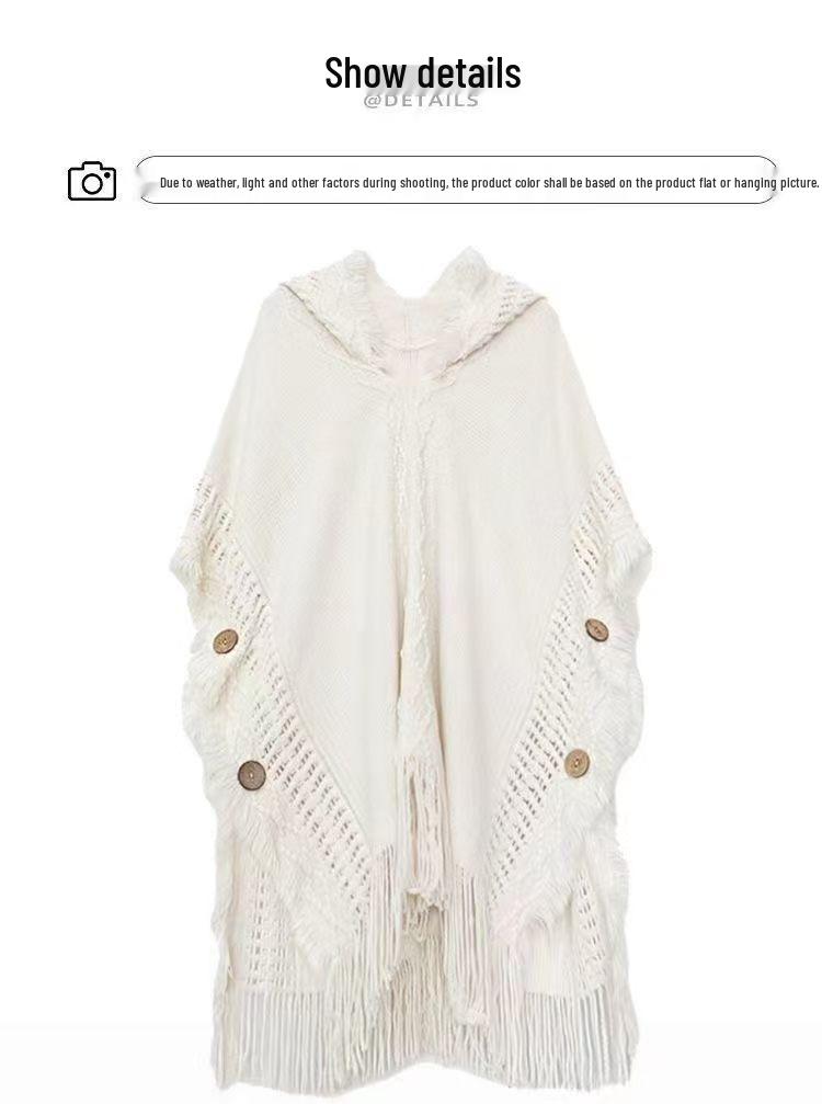 Solid Color Ethnic Shawl: Warm Knitted Tassel Cloak for 2024 Travel