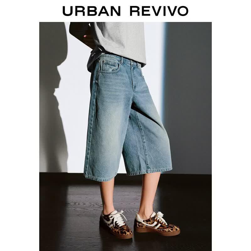 UR 2026 Autumn Women's Retro Washed Wide-Leg Capri Jeans