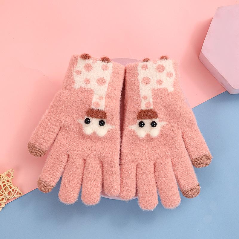 

Детские зимние мультяшные перчатки без пальцев - Милые шерстяные вязаные с пятью пальцами для занятий спортом и велоспортом для девочек 4-8 Years