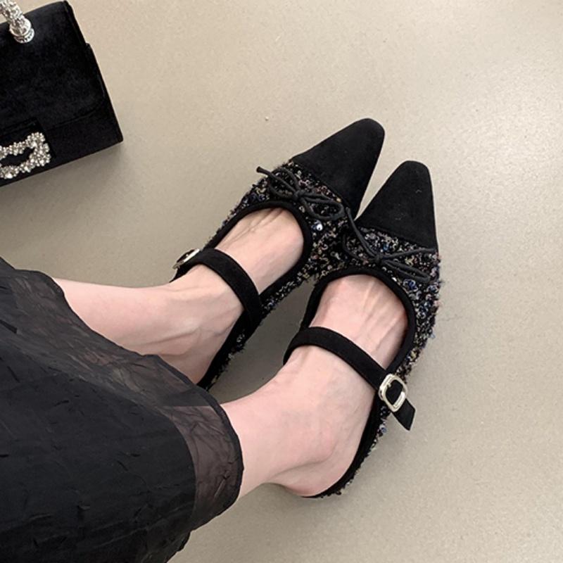 Fashion Bailamos Spring New Brand Women Flats Fashion Square Low Heel Ladies Elegant Baot Shoes Round Toe Dress Single Shoes