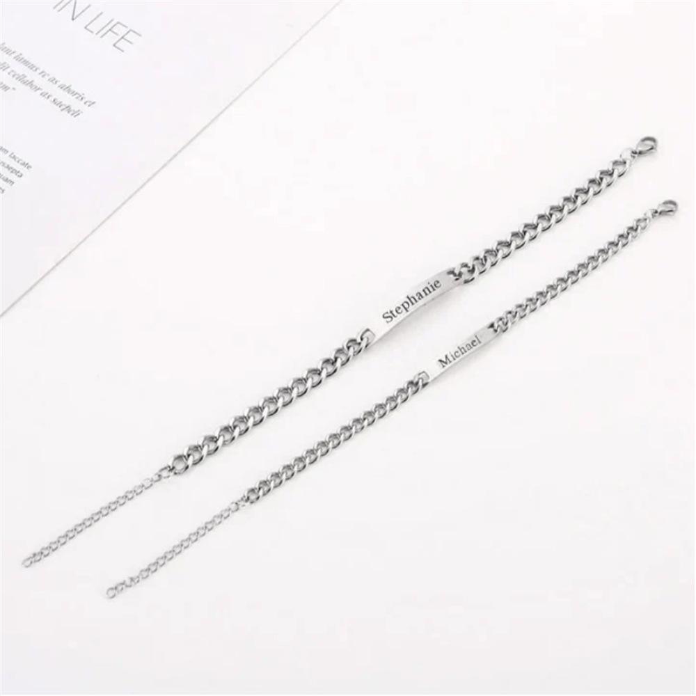 18 Ayar Altın Kaplama Titanyum Çelik Kazınabilir Çift Bileklik Seti