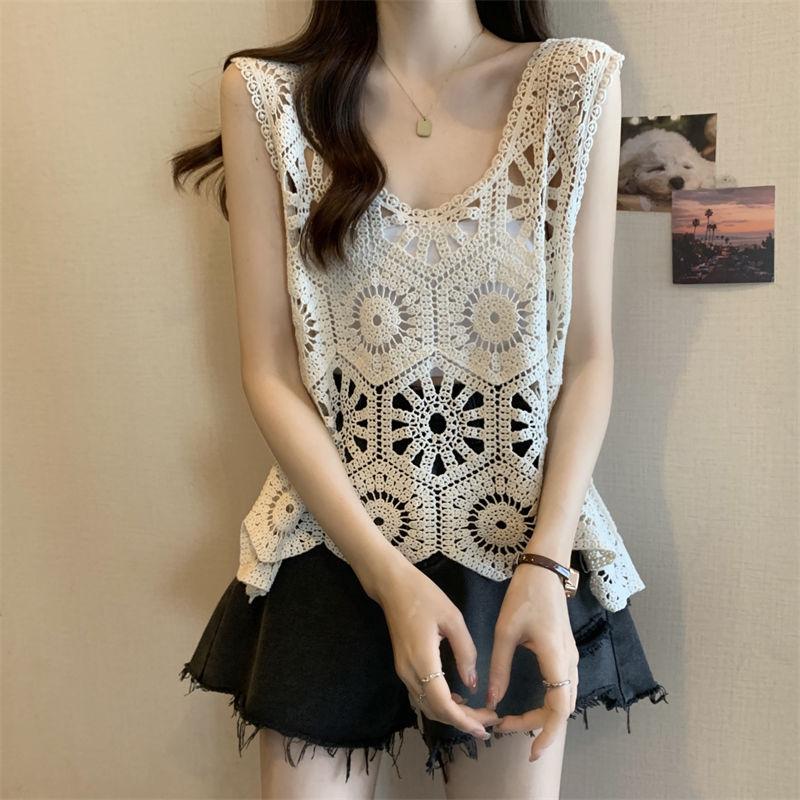 Lace Crocheted Hollowed-out Camisole Vest for Women Plus-size Summer Waistcoat Cover Top