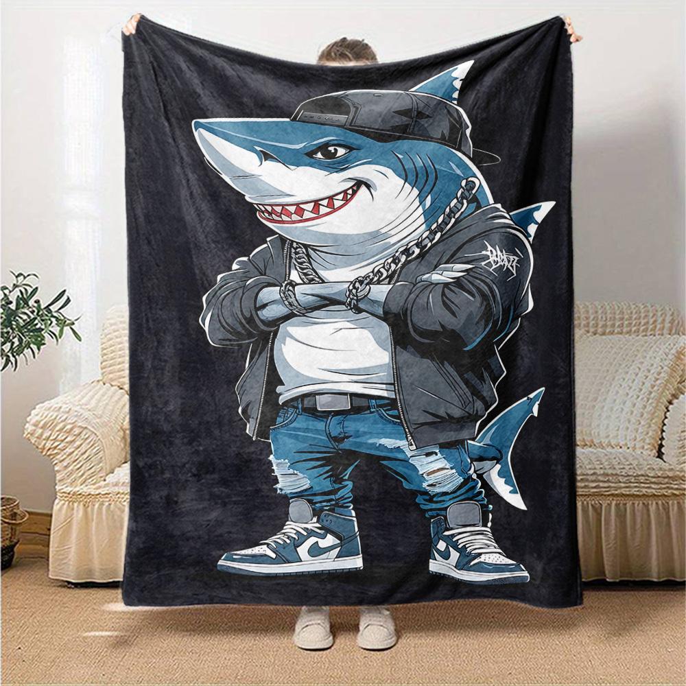 1pc shark streetwear Throw Blanket Soft Flannel, Cozy All Season Polyester Perfect for Home, Office
