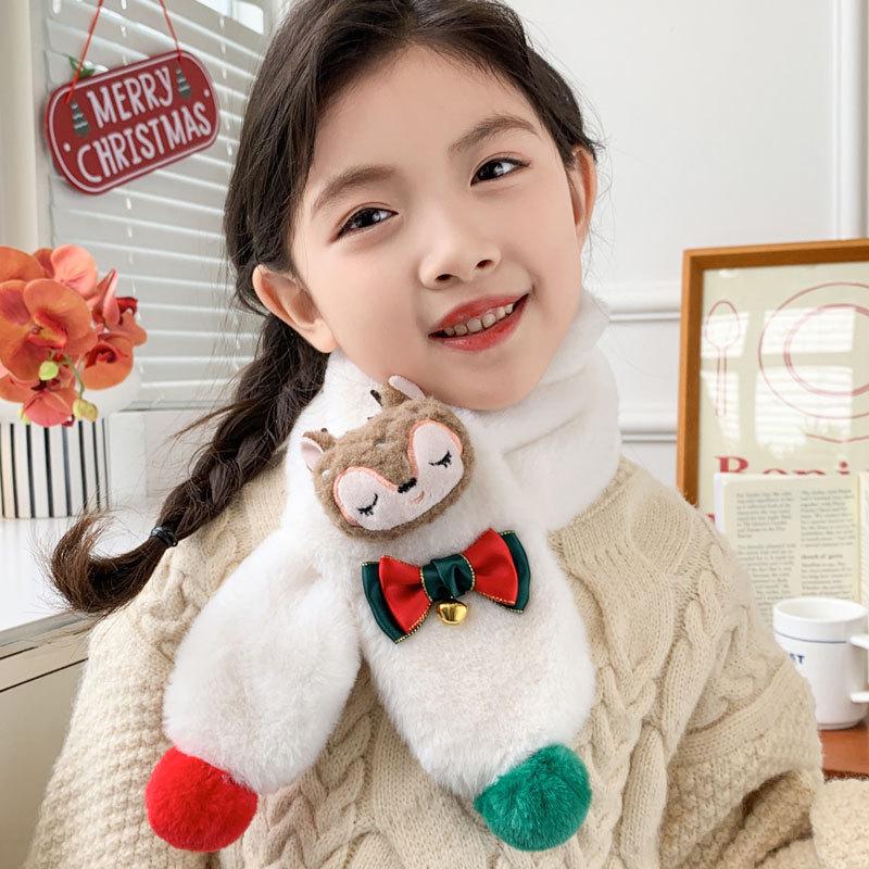 Kids' Christmas Cartoon Scarf: Warm Faux Rabbit Fur Neck Warmer – Cute Winter Gift for Baby & Toddler