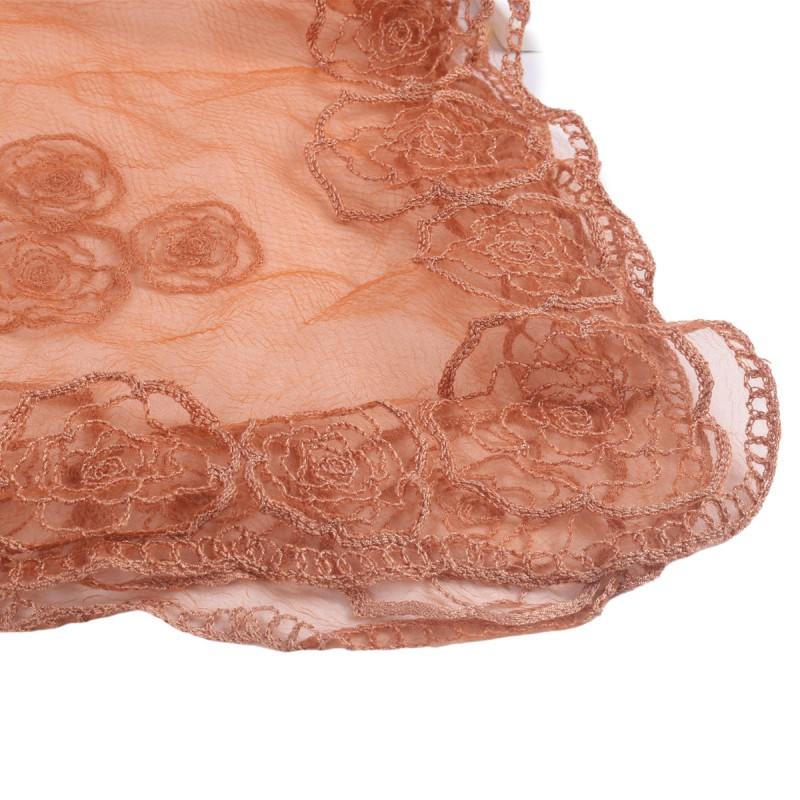 Elegant Rose Embroidered Square Scarf Women Lightweight Headwrap Breathable Neck Wrap