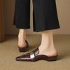 Fashion Women Shoes Mules Sandals Real Leather Soft Comfort Low-heel Summer Shoes Casual Square Toe Vintage Office Daily Slippers Women