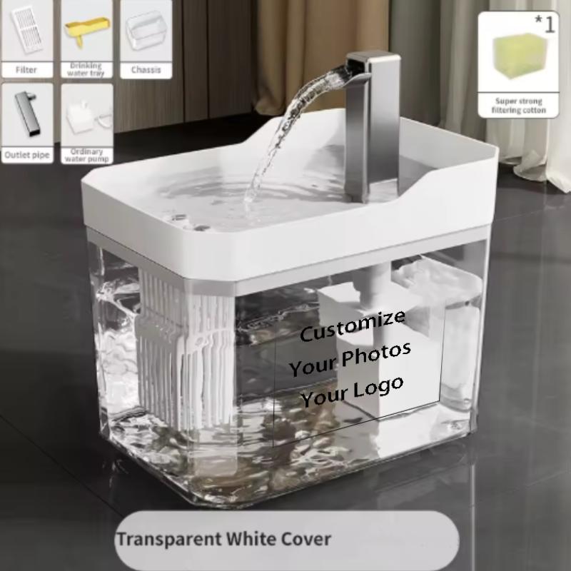 Custom Cat Water Fountain Auto Filter Transparent Drinker USB Anti-Dry Burning Recirculate Filtering Water Dispenser with Pump