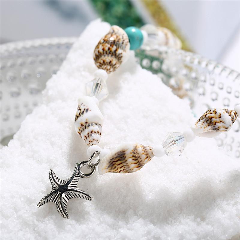 Modyle Vintage Silberfarbene Perlen Seestern Fußkettchen Für Damen Handgefertigt Perlen Fußkettchen Sommer Strand Fußschmuck