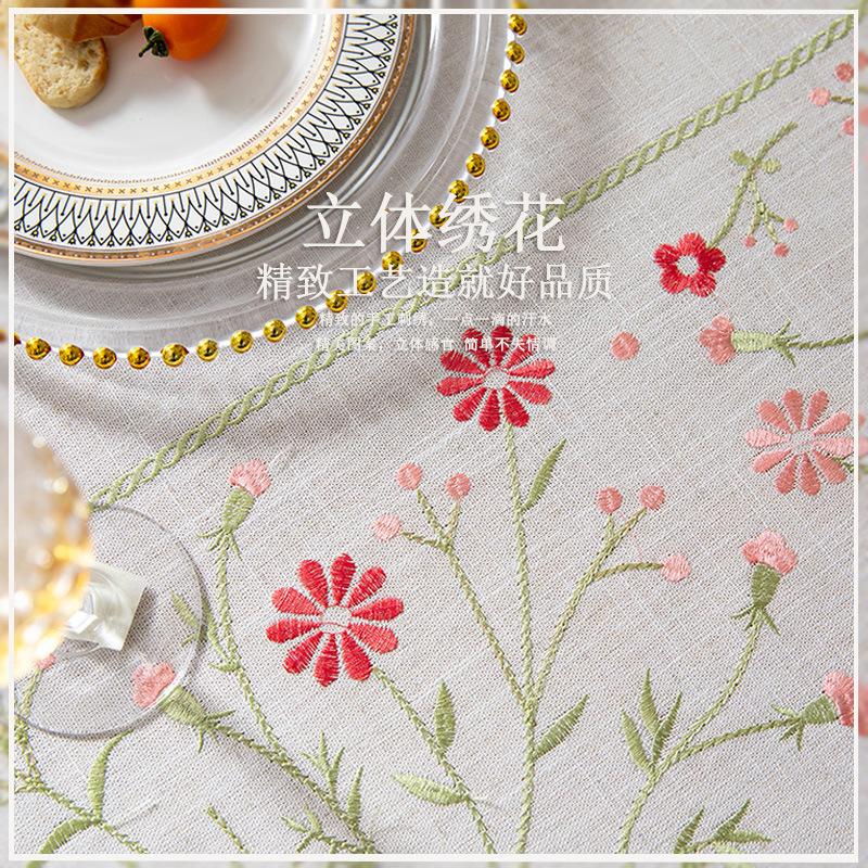 Embroidery Embroidery Cotton And Linen Fabric Small Floral Small Fresh Tablecloth Household Living Room Dining Table Cloth Modern