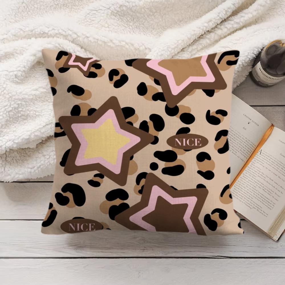 Brown Leopard Print Design Cushion Cover Short Plush DoubleSided Printing Home Machine Washable in Warm Winter Pillow Cover