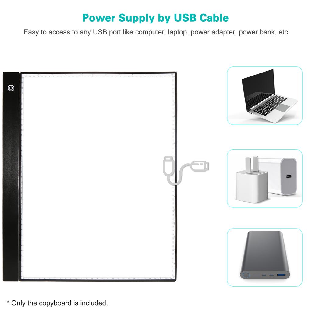 A3 LED Tracing Light Box Pad Grafiktablett 4 mm ultradünnes Zeichenbrett Copyboard 3 Stufen Dimmen