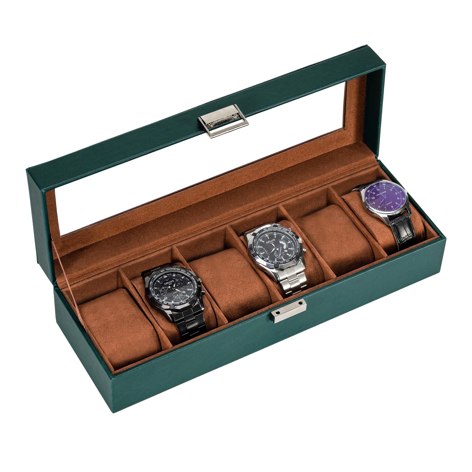 

ProCase Коробка для годинників на 6 слотів Зберігання годинників Органайзер-тримач для годинників Вітрина для годинників зі скляною кришкою Чоловіча, Чоловічий кейс, Чоловіча,