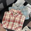 Vintage Plaid Shirt Women Long Sleeve Oversized Retro Style Casual Top