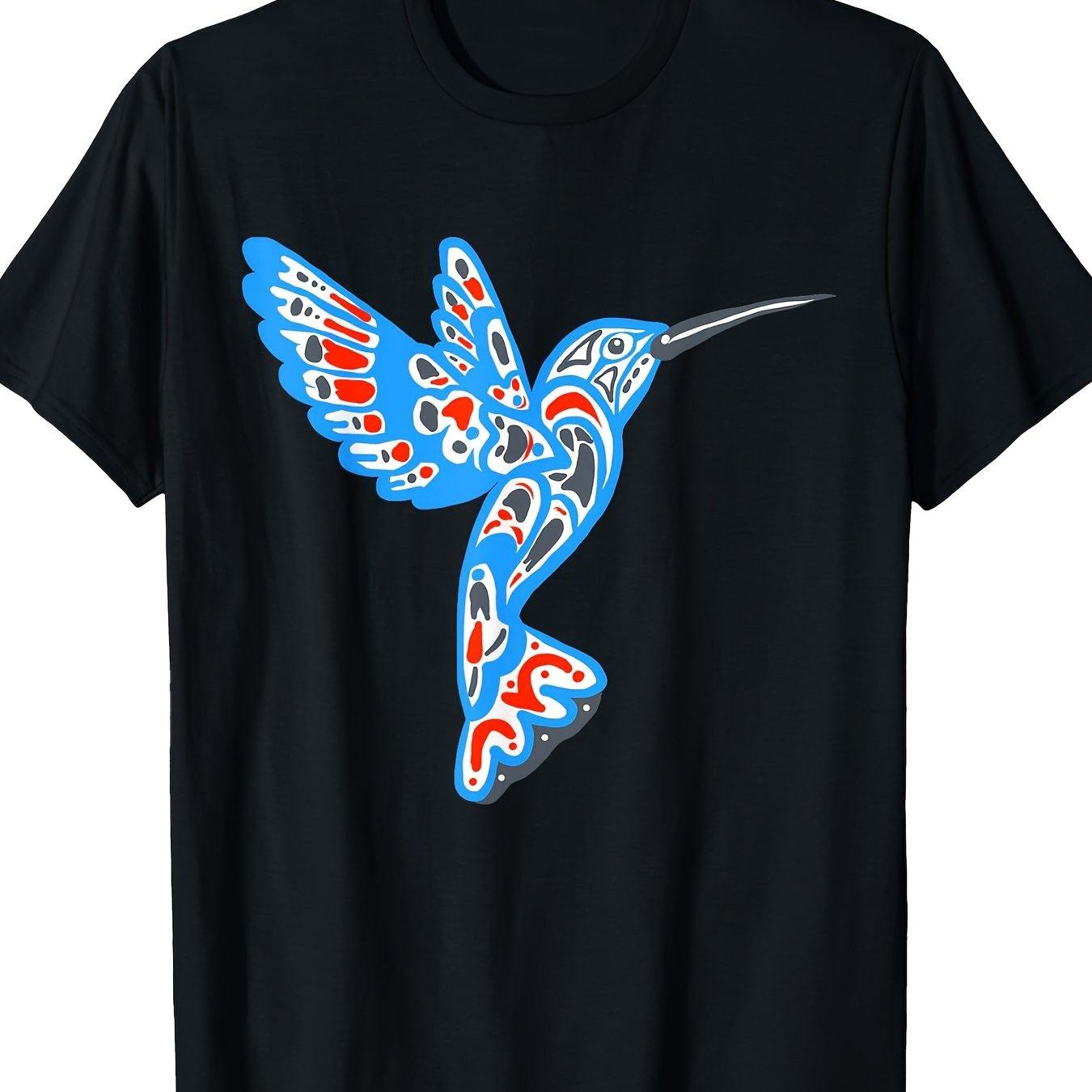 Tribal Style Hummingbird Graphic Print Casual Cotton Crew Neck TShirt for Men S