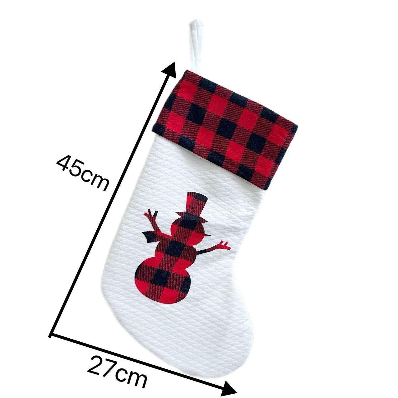 

Cross-Border Christmas Decorations: White and Plaid Stockings with Snowman & Reindeer Designs