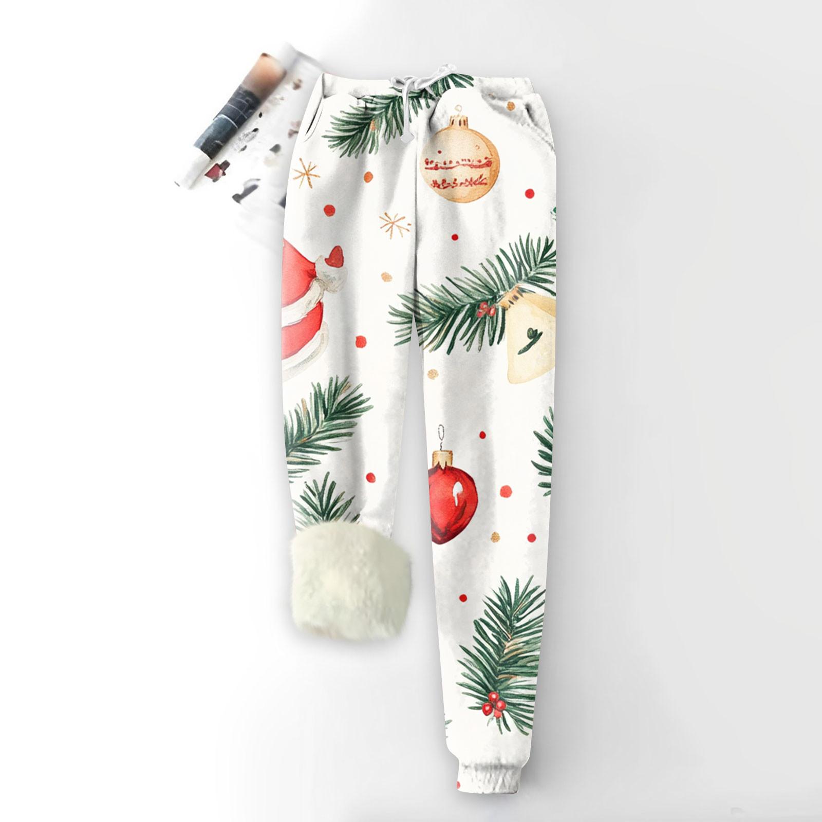 

Женские модные рождественские спортивные свободные утолщенные теплые флисовые брюки с принтом S зелёный