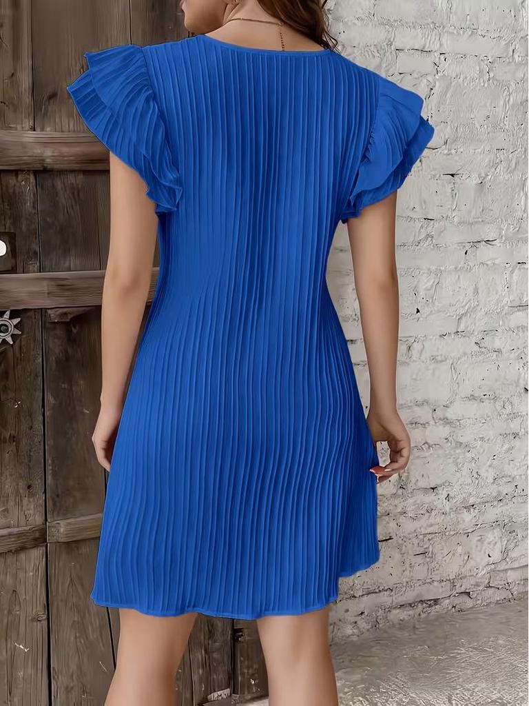 Europäisches & Amerikanisches Sommer Falten Rüschen Einfarbig A-Linie Kurzarm Kleid