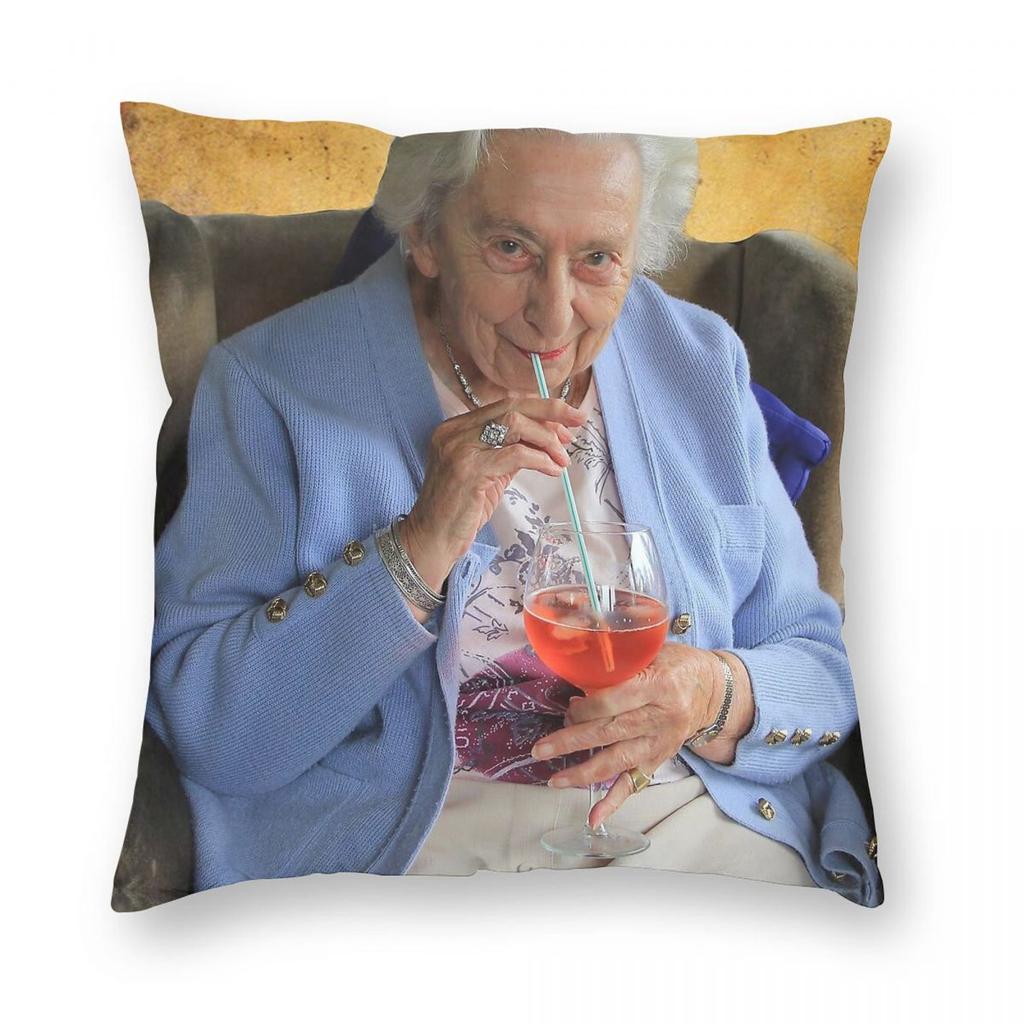 Old Woman Spritz Square Pillowcase Polyester Linen Velvet Creative Zip Decorative Sofa Seater Cushion Case