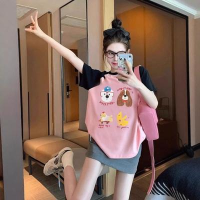 Classic Casual Loose Short-sleeved T-shirt for Women's College Style Design New Spring and Summer Cute Top