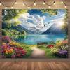Sunrise Lakeside Flower Scene - Photography Background Cloth - Large-size Photography Fabric
