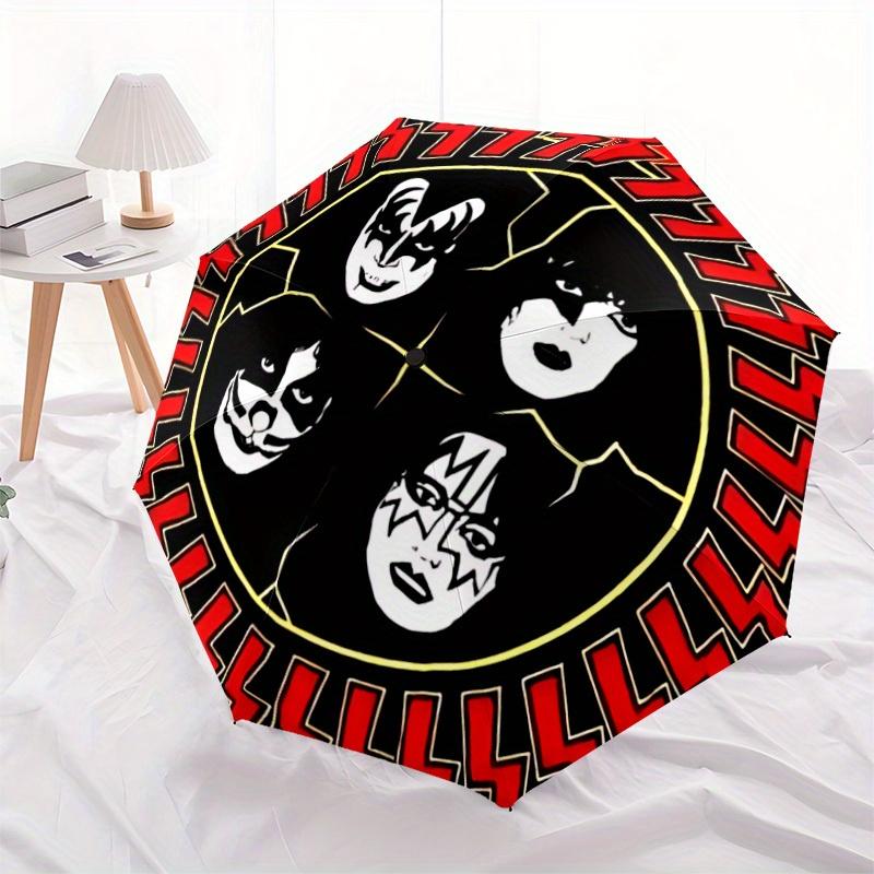 KISS Faces Automatic Folding Windproof Umbrella with Sturdy Iron Frame, Portable Compact Travel Umbrella All-Season Use Parties008