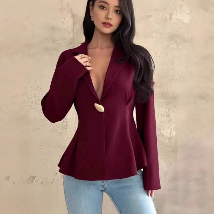 

Women s Tailored Blazer Slim Fit Long Sleeve Open Front Jacket Single Button Closure Office Workwear L