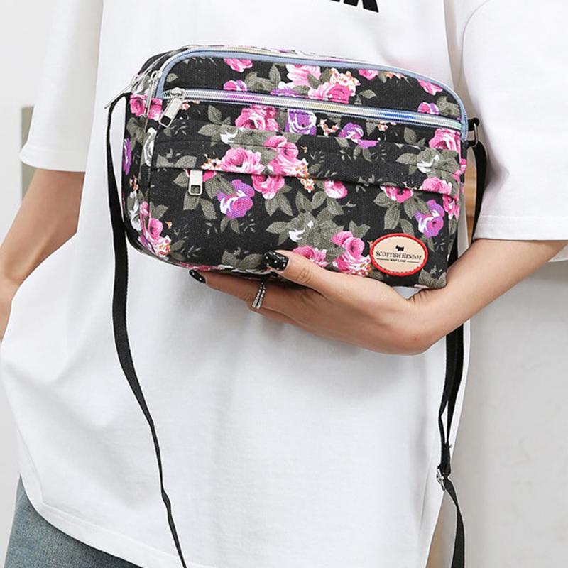 Multiple Pockets Women Handbags Female Shoulder Bags Canvas Messenger Bags Zipper Printed Ladies Crossbody Bag Vintage Bolsas
