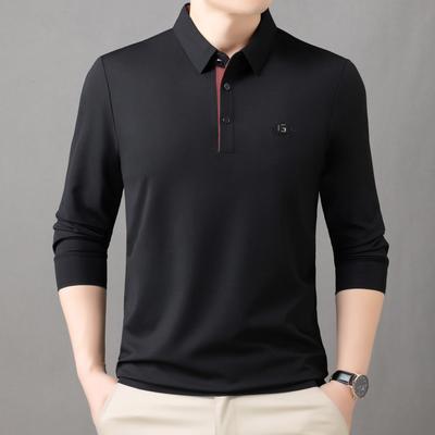 Pánské polo tričko s dlouhým rukávem na jaro a podzim Jednoduché Business Casual Volný top Základní tričko