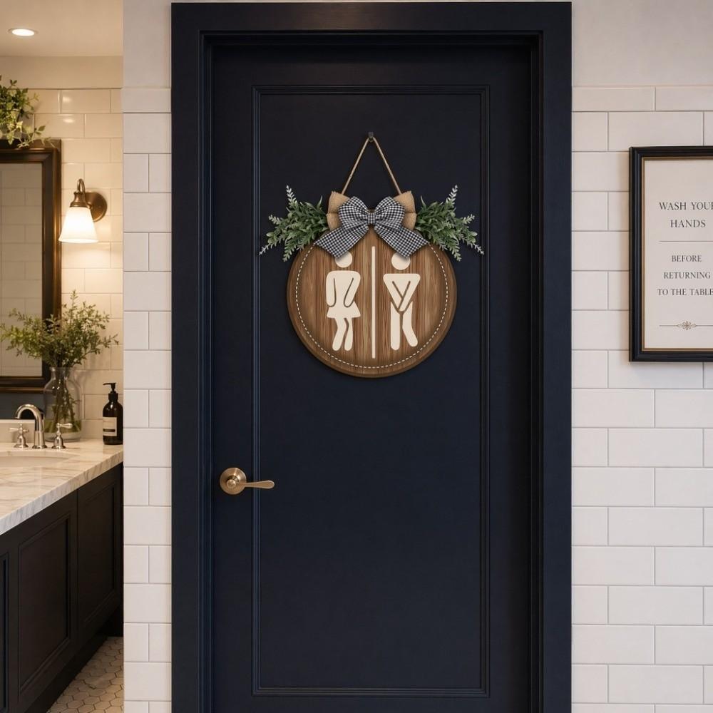 Wooden Bathroom Sign Plate Ornament Circle Decorative Plaque Toilet Decorative Plate  Home Decor