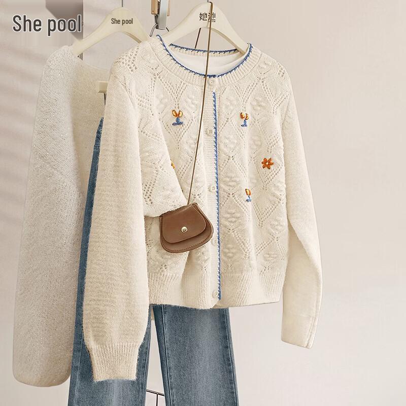 Embroidered Hollow Knit Cardigan One Size